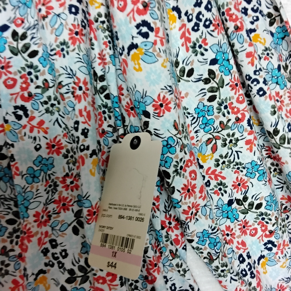 St. John's Bay 1x Plus Multicolor Floral Blouse - Picture 3 of 9